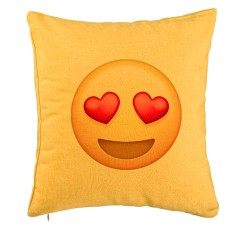 Perna Decorativa, Model Emoji Fata cu Inimi, 40x40 cm, Galben, Husa Detasabila, Burduf foto