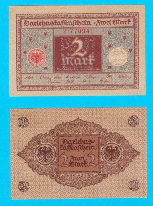 Germania (p#60) 2 Mark 1920 aUNC+ &#039;Darlehnskassenschein&#039; serie: 2.770941