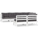 Set mobilier gradina cu perne, 7 piese, alb, lemn masiv de pin
