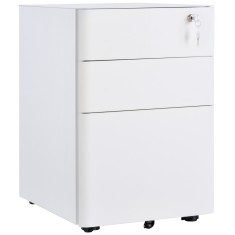 Vinsetto Fiset Metalic cu 3 Sertare și Sistem de Blocare, Mobilier de Birou pe Roti, 39x48x59cm, Design Compact, Alb | Aosom Romania