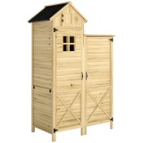 Outsunny Magazie pentru Unelte cu 2 Zone, Rafturi Reglabile și Fereastră, din Lemn de Brad, 106x57x167 cm, Culoare Naturală | Aosom Romania