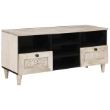 Cumpara ieftin Cabinet TV cu sertar Alb 100 x 33 x 46 cm Lemn masiv de mango