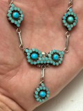 COLIER ARGINT 925 - ZUNI - DISHTA - Cu Turcoaz Nativ American - Vintage - Original - De Colectie !