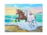 Cumpara ieftin Tablou cai in galop pictat manual, Libertate, 120x90cm ulei pe panza, Mircea Iordache