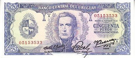 B11 1 - Bancnota foarte veche - Uruguay - 50 pesos - 1967