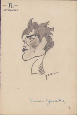 HST 156S Caricatura fotbalist Stanciu Juventus anii 1930 Geo Dumitrescu semnata foto