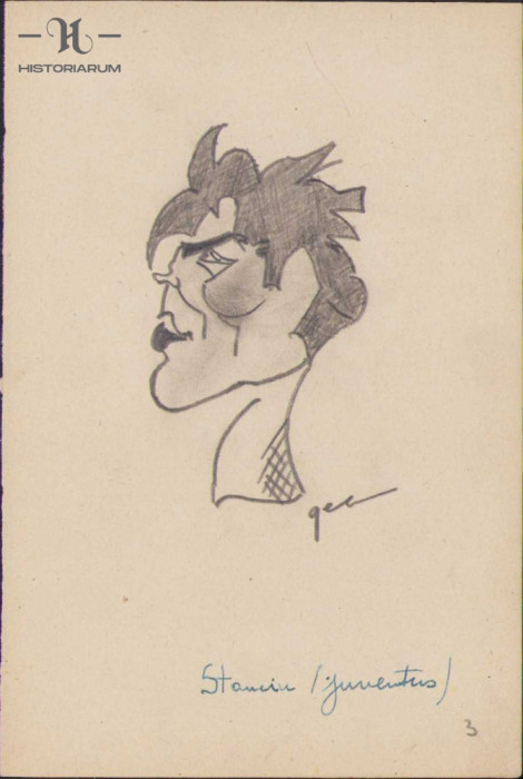 HST 156S Caricatura fotbalist Stanciu Juventus anii 1930 Geo Dumitrescu semnata