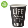 Set Pahare Carton, 10 Bucăți, Antracit, Capacitate 380 ml, Mesaj &Ccedil;&times;Life Begins After Coffee&Ccedil;Ł, Oem