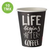 Set Pahare Carton, 10 Bucăți, Antracit, Capacitate 380 ml, Mesaj &Ccedil;&times;Life Begins After Coffee&Ccedil;Ł