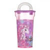 Pahar cu Pai, Unicorn, Plastic, Culoare Roz, Capacitate 400ml, Oem