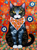 Tablou pictura pisica si ochi de deochi &quot;Feline Charm&quot;, Animale, Acrilic, Altul