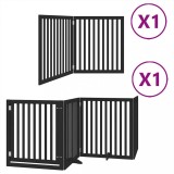 Cumpara ieftin Poarta caini pliabila cu usa 6 panouri negru, 480 cm, lemn plop