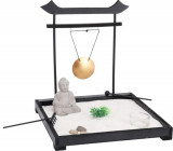 Suport pentru lumanare Buddha zen garden, 10 piese, 12x15x16.5 cm, MDF, negru, Excellent Houseware