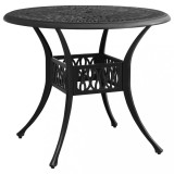 Masă grădină vidaXL aluminiu turnat negru 90x90x74 cm, masă terasă exterior cu orificiu umbrelă