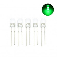 100 bucati x LED 5mm transparent luminos de culoare: VERDE