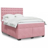 VidaXL Pat box spring cu saltea, roz, 160x200 cm, catifea