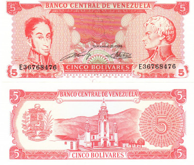 Venezuela 5 Bolivari 1989 P-70b UNC foto