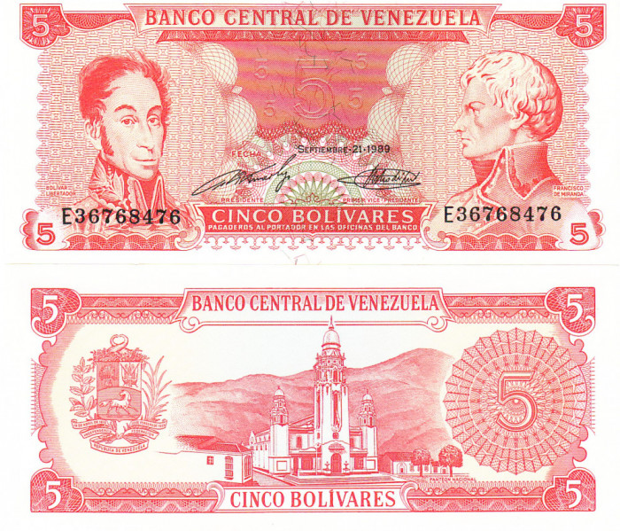 Venezuela 5 Bolivari 1989 P-70b UNC
