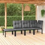 Gossi set mobilier de gradina, 4 piese, negru si gri, poliratan