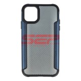 Husa iPhone 11 Albastra, TPU+PC, Fibra Carbon
