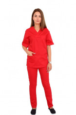 Costum medical rosu, bluza cu anchior in V, trei buzunare si pantaloni cu elastic 2XL INTL foto