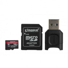 Kit Card de memorie Kingston Canvas React Plus 128GB MicroSD Clasa 10 + Card Reader USB Black foto