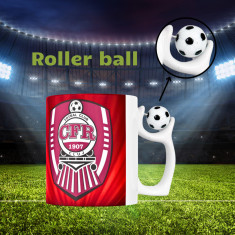 524. Cană cu minge fotbal „Fotbal club CFR Cluj”, v2, sport, fotbal, suporter, alba, 330 ml