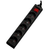 Prelungitor 5 x prize Schuko, 1.8m, 16A, cu intrerupator, siguranta si protectie, black