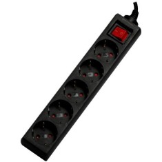 Prelungitor 5 x prize Schuko, 1.8m, 16A, cu intrerupator, siguranta si protectie, black