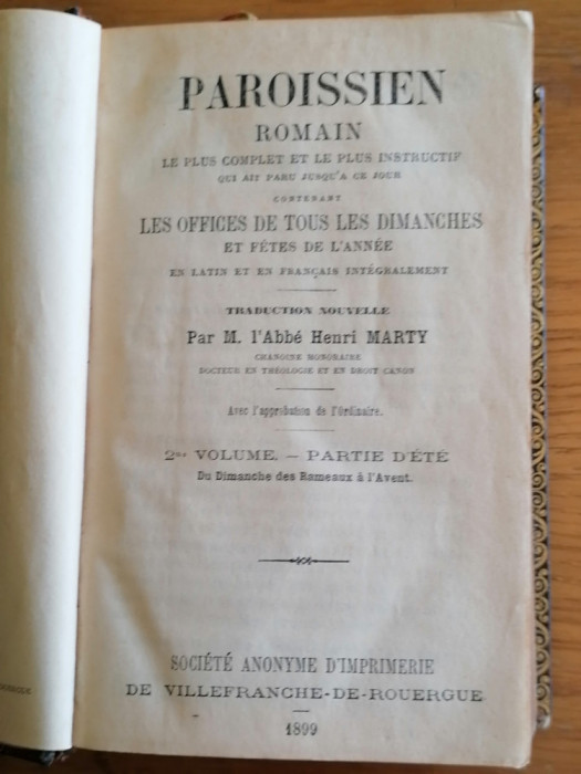 PAROISSIEN ROMAIN - Les offices de tous les dimanches.1899