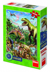 Puzzle XL - Lumea dinozaurilor neon - 100 piese foto