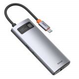 HUB Multifuncțional Baseus Metal Gleam 6 &icirc;n 1 USB Tip C - USB Tip C Putere De Livrare 100 W / HDMI 4K 30 Hz / 3x USB 3.2 Gen 1 / RJ45 1 Gbps (CAHUB-CW