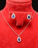 Set Argint Lantisor, Pandativ Si Cercei Rodiat -BLUE SAPPHIRE- Set146B, Argintboutique