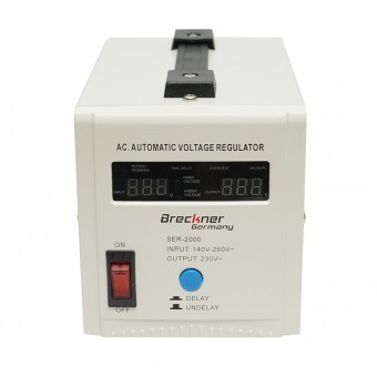Stabilizator automat de tensiune monofazic cu releu 2000VA/140-260V, 2 prize schuko 230V, afisaj LCD Breckner Germany foto