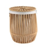 Coș Rufe Mediu Cu Capac Efect Sfoară Poliester / Bumbac 37X45 Cm &ndash; Greige | Organizatoare Baie