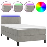 Cumpara ieftin Pat cu arcuri, saltea si LED, gri deschis, 90x200 cm, catifea