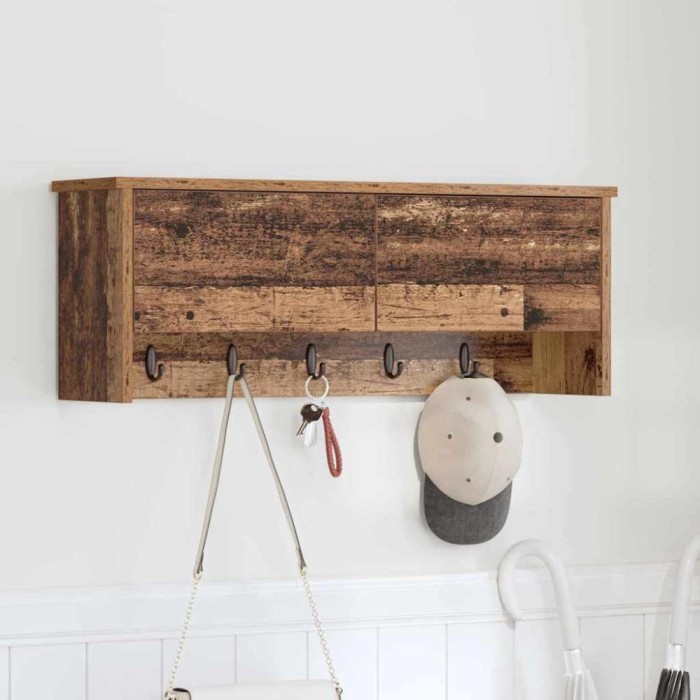 vidaXL Răcător de paltoane montat pe perete Lemn vechi 80 x 20 x 30 cm 874345