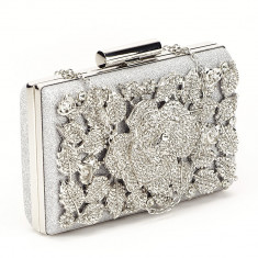 Geanta clutch argintiu cu cristale Carla foto