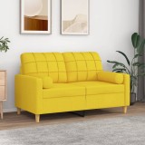 vidaXL Canapea cu 2 locuri cu pernuțe, galben deschis, 120 cm, textil