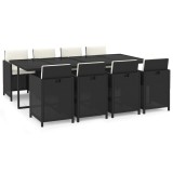 Cumpara ieftin Set mobilier de gradina cu perne, 9 piese, negru, poliratan