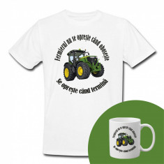 "Fermierul nu se oprește..." Set Personalizat – Tricou + Cană Alb S