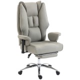 HOMCOM Scaun de birou ergonomic rabatabil cu suport picioare, spătar &icirc;nalt, &icirc;nălțime reglabilă, gri deschis | Aosom Romania