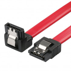 Cablu de conectare cu un conector in linie dreapta si unul inclinat , Lanberg , SATA Data II mama/mama 3GB/S , 0.7m , rosu foto