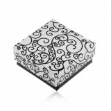 Cutiuță de cadou &icirc;n culorile alb-negru, imprimeu cu ornamente &icirc;n spirală