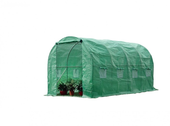 Sera Solar Gradina Tunel Cadru Otel Folie Polietilena Fereste Usa Flori Legume Plante 4x3x2m + Sistem Irigare + LIVRARE GRATUITA