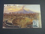 Pompei Amfiteatrul cu Vezuviul &icirc;n Erupție - Carte Poștală Vintage Italia (datată1906)