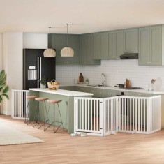 vidaXL Poartă c&acirc;ini pliabilă cu ușă 8 panouri, alb, 640 cm, lemn plop 3155678