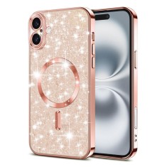Husa premium iPhone 16 Plus Techsuit Luxury Glitter MagSafe, roz auriu foto