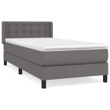 Cumpara ieftin Pat box spring cu saltea, gri, 80x200 cm, piele ecologica