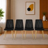 Cumpara ieftin Set 4 scaune bucatarie/living, Artool, Libra, catifea neagra, picioare metal auriu, 45x54x86.5 cm